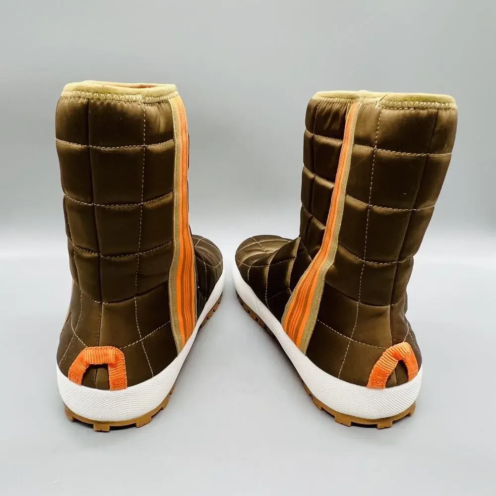 Tory Sport Boots Women 7 Brown Quilted Puffer Mid Calf Pull On Winter Snow Shoes